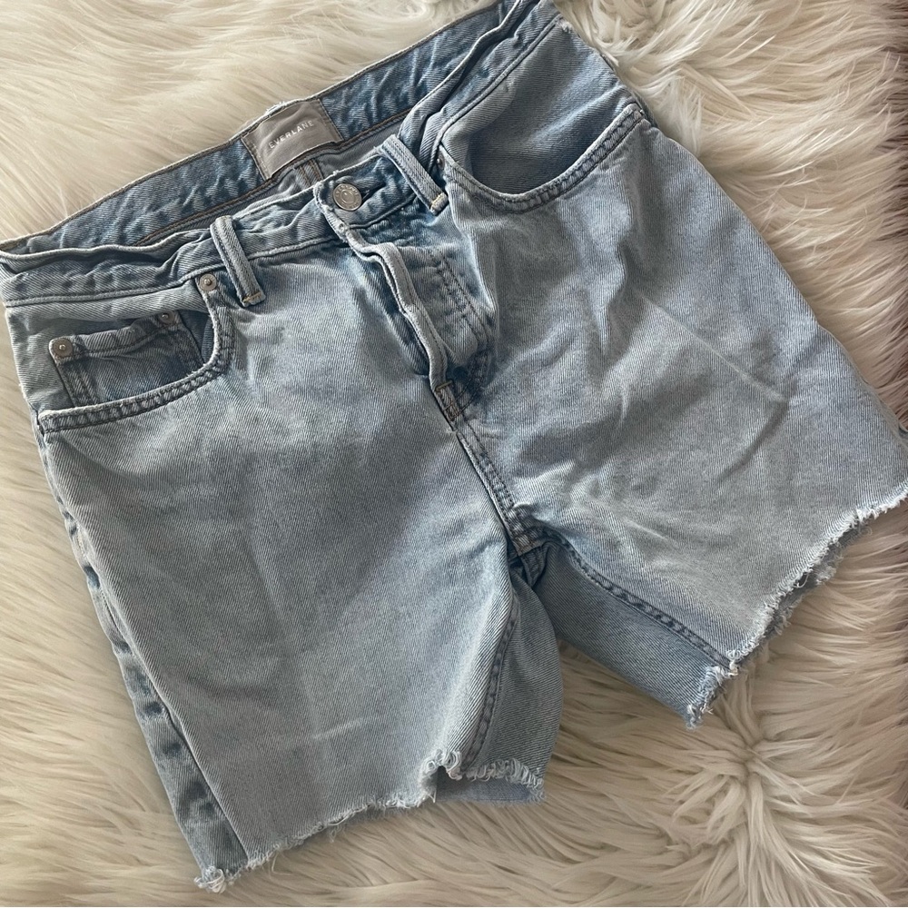 Everlane 100% Cotton Button Fly Distressed Jean Cutoff Shorts size 26